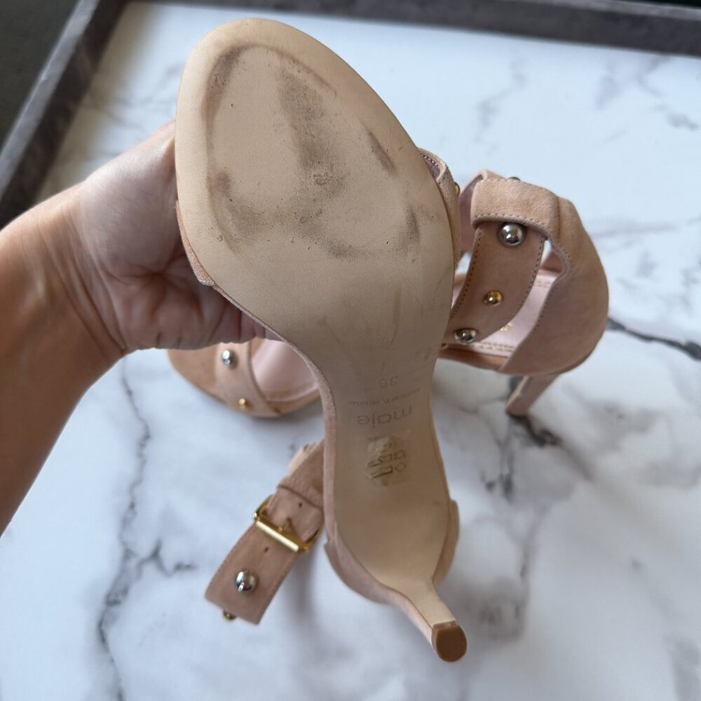 Maje Beige Suede Studded High Heel Sandals Size 38 - Picture 7 of 9